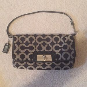 Coach Kristin Op Art Signature black clutch